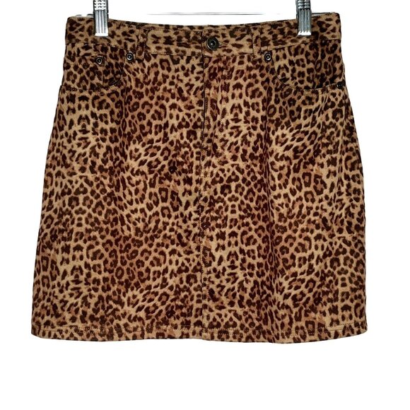 BB Dakota Leopard Faux Suede Mini Skirt XS / 2 Brown Tan Animal Print - Picture 1 of 12